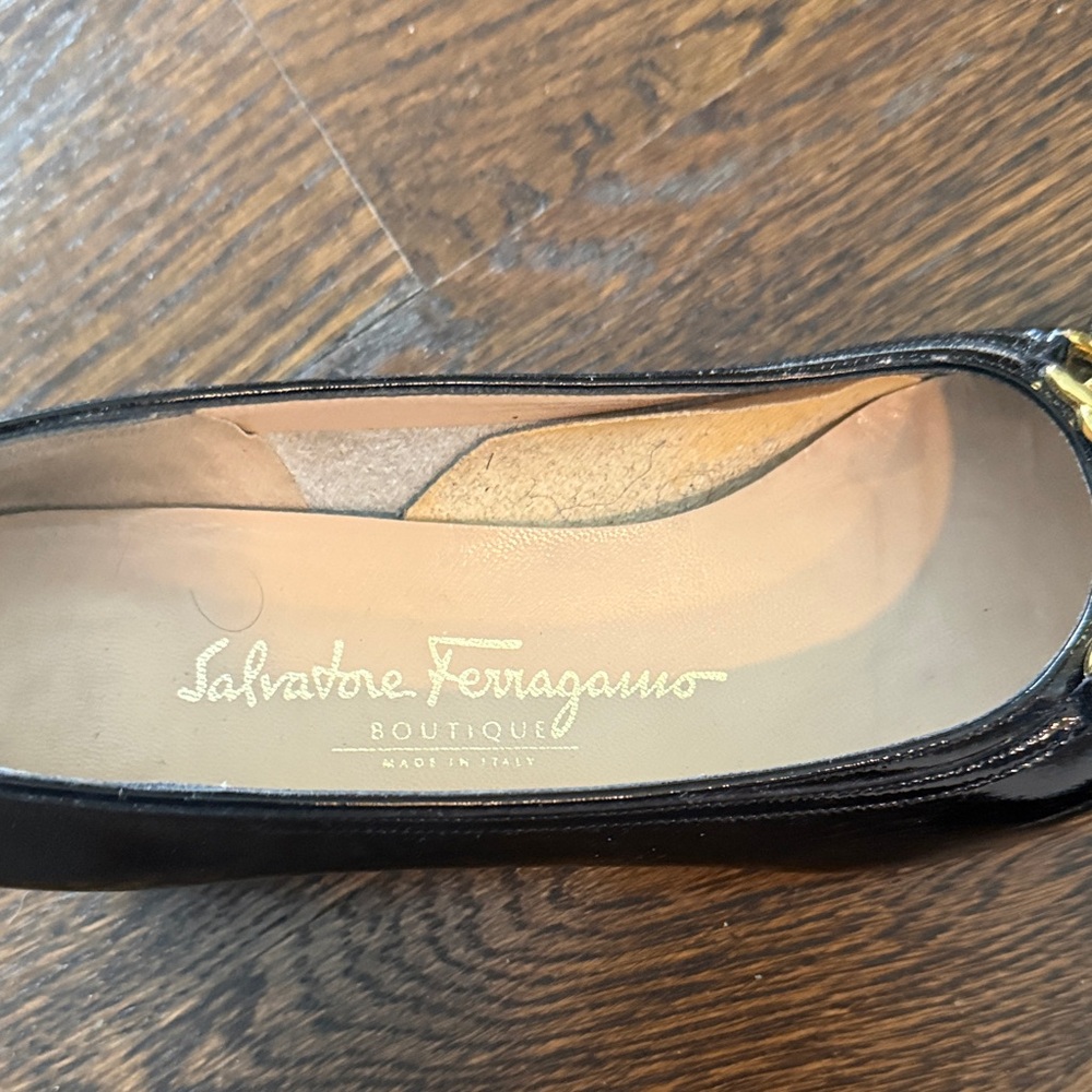 Salvatore Ferragamo Black Flats with Gold Accents - Picture 4 of 5
